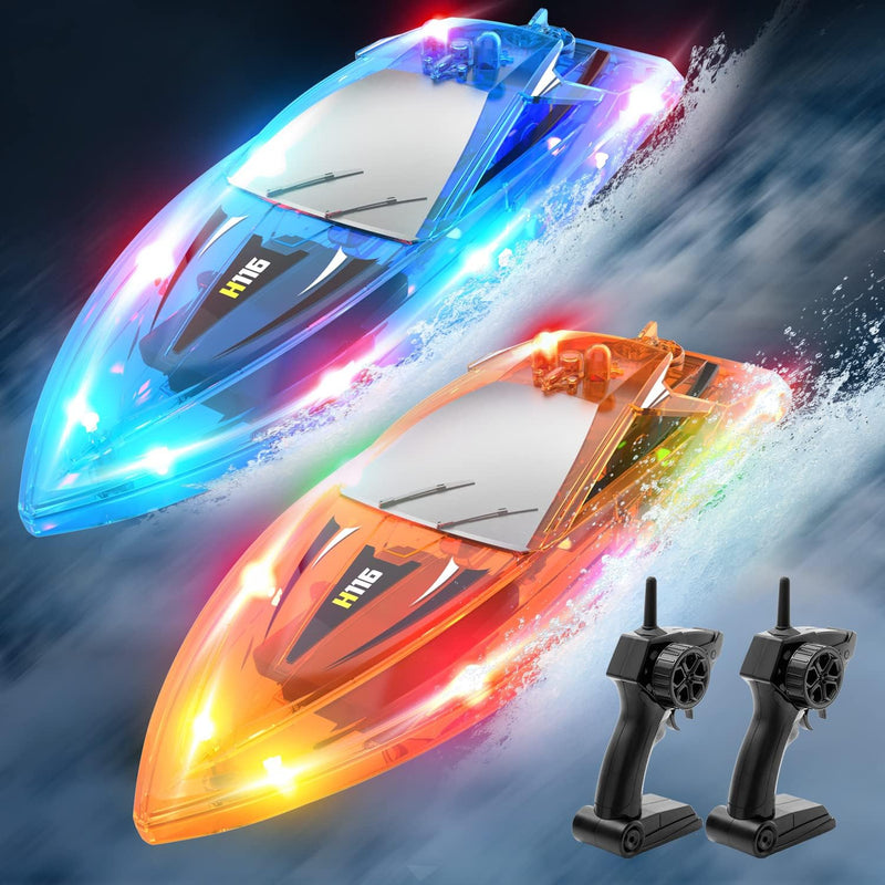 RC Boat for Kids,2Pack LED Light Remote Control Boat for Pools and Lakes,Bathtub Toy Boats with Whole Body Waterproof,Rechargeable Battery,Low Battery Alarm,Water Play Toy Gift for Boys&Girls