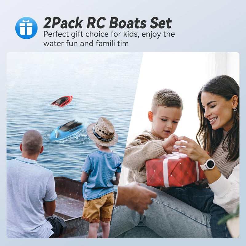 Remote Control Boat Kids,2Pack RC Boats for Boys&Girls,Toy Boat for Pools Lakes River Water Play with 2.4GHz, 15+KMH, Whole Body Waterproof,Rechargeable Battery,Low Battery Alarm,Long Play Time