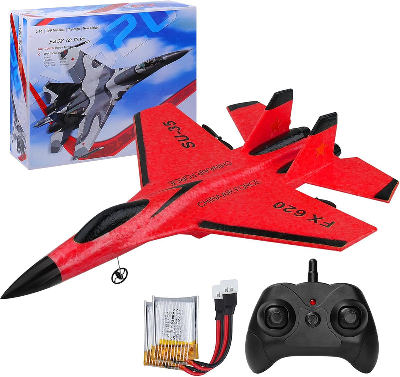 RC Airplane 2CH RC Plane 2.4GHz Remote Control Plane RTF SU35 RC Jet Easy to Fly FX620 Airplane Toys rc Planes for Adults, Kids and Beginner with Night Lights（Red）