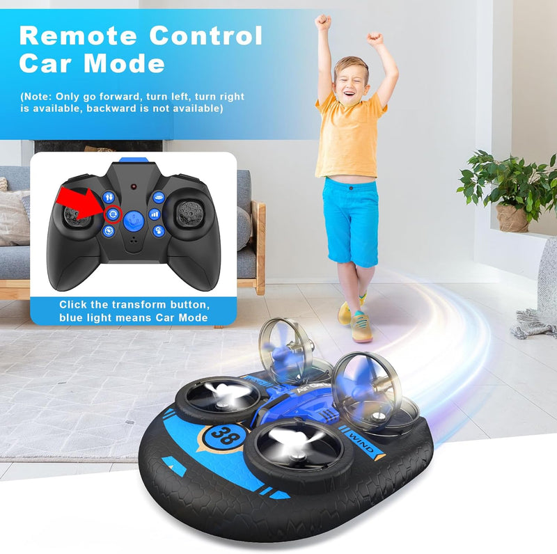 Mini Drone for Kids 8-12 & Adults, Drones & Cars 2 in 1 Toy with One Key Take Off-Landing, Altitude Hold, Headless Mode, 360° flip, Car Mode, 2 Batteries, Gift Kids Toys for Boys and Girls