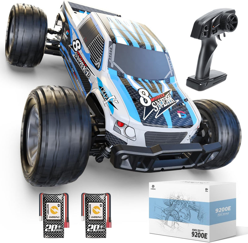 DEERC 9201E 1:10 Large Remote Control Truck with Lights, Fast Short Course RC Car, 48 km/h 4x4 Off-Road Hobby Grade Toy Monster Crawler Electric Vehicle with 2 Rechargeable Batteries for Adult Kid Boy