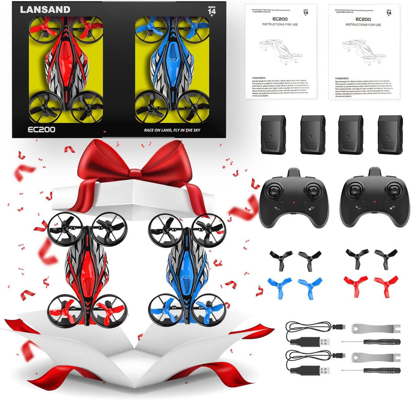 2Pack Mini Drones for Kids,Beginners,Adults, Small RC Drone Quadcopter with 2-In-1 Race and Fly Mode,LED Light,Altitude Hold,3D Flip,4 Batteries,Stress Relief for Adult,Toy Gift for Boys Girls