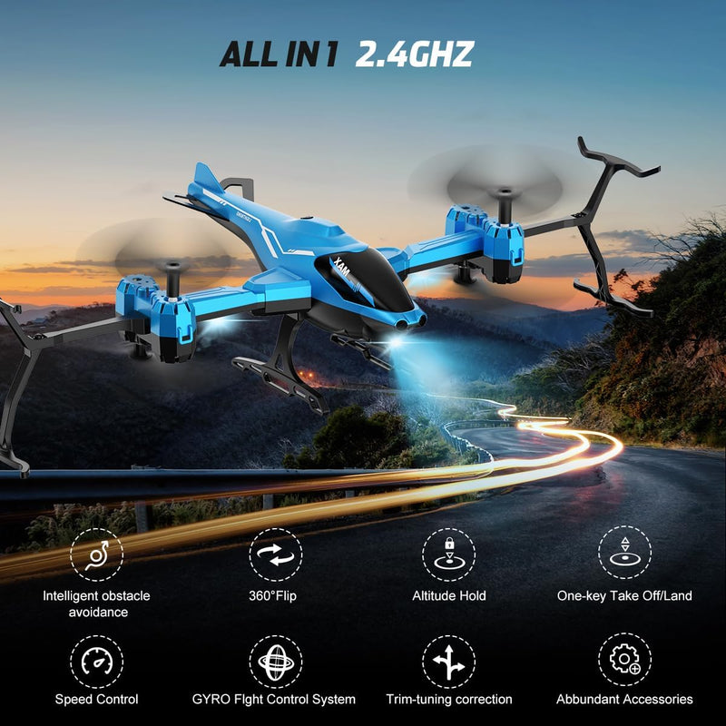 VATOS RC Helicopter 2.4G, All in 1 Remote Control Helicopter Super Function 360° Flip, Obstacle Avoidance, Altitude Hold, One Key take Off/Landing, RC Plane Toy Gifts for Kids Adults