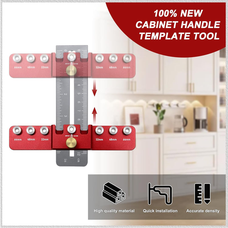 Cabinet Handle Template Tools Cabinet Hardware Jig Drill Guide Cabinet Hardware Dowel Jig Aluminum Alloy Wood Working Jig Accessories with Centering Punch Locator, for Mounting Handles Pulls