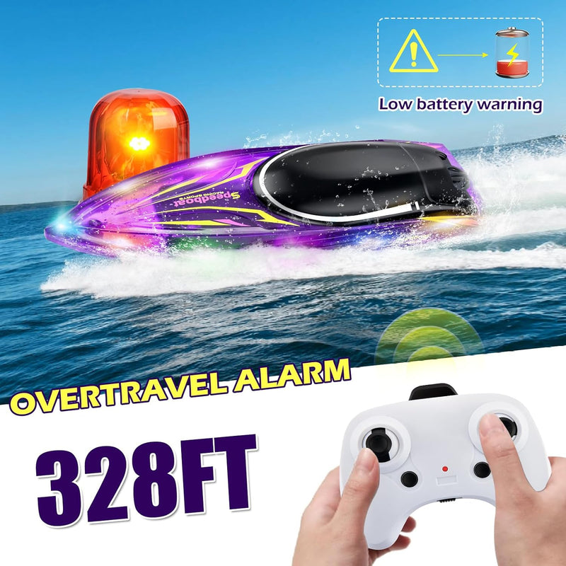 RC Boat for Kids and Adults Remote Control Boat 20+ MPH Racing Boats with 2 Batteries 40Min LED Light for Lake and Pool Toys Gifts for Boys Girls (Updated)