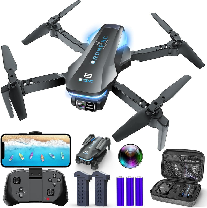 Drone with Camera, 1080P HD FPV Foldable RC Quadcopter with 90° Adjustable Lens, Gestures Selfie, One Key Start, Altitude Hold, 360° Flip, 2 Batteries, Toys Gifts for Kids, Adults, Beginner