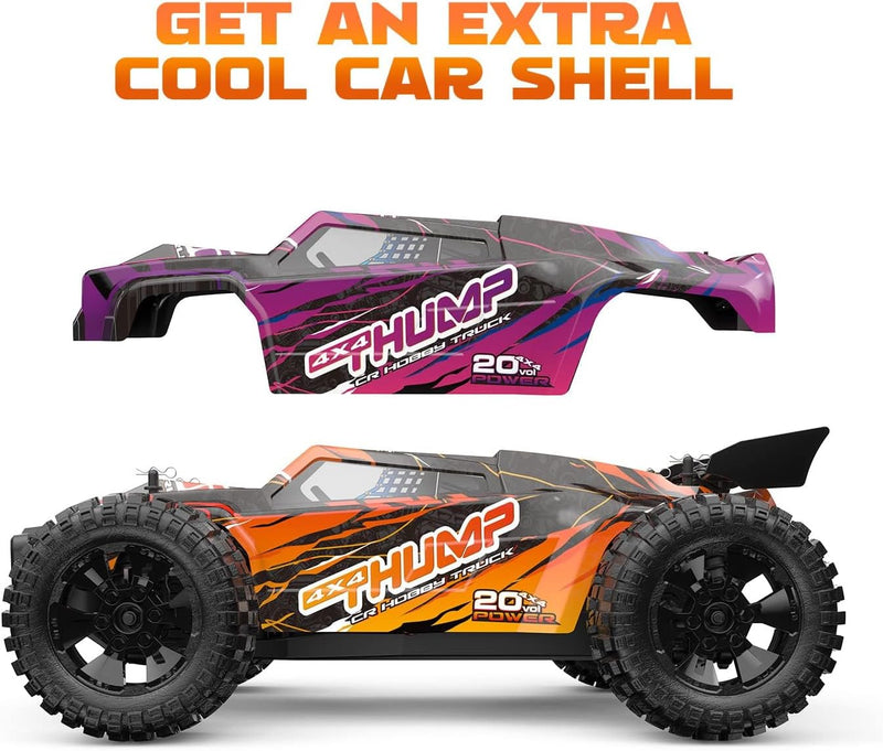 DEERC 200E 1:10 Large 3S Brushless High Speed RC Cars for Adults, 4X4 Fast RC Trucks W/Extra Shell LED Headlight, 60 KM/H, All Terrain Remote Control Car, Offroad Monster Truck for Boys,2 Battery