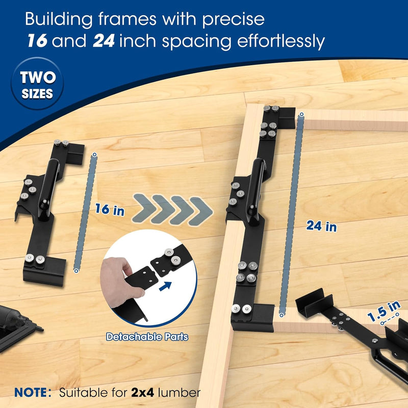 Detachable Metal 2 in 1 Framing Tool, 16 & 24 Frame Spacing Tool for Precise Stud Layout, Pack of 1