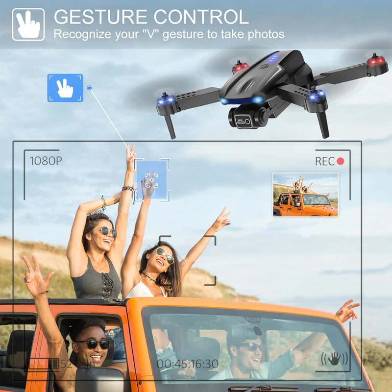 Drone with Camera 1080P HD, FPV Mini Drones for Kids Adults with 2 Batteries, Toys Gifts for Kids Beginners with One Key Take Off/Landing, Altitude Hold, 90°Adjustable Lens, 360 Flips