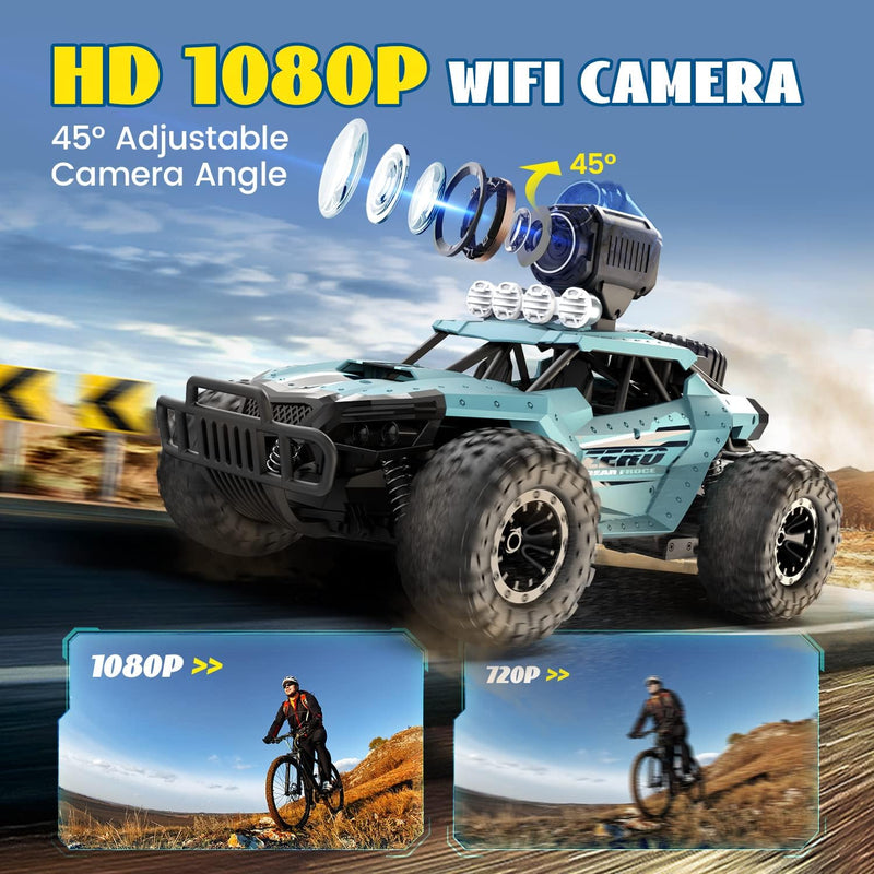 DEERC RC Cars DE36W Remote Control Car with 1080P HD FPV Camera, 1/16 Off-Road High Speed Monster Trucks for Kids Adults 60 Min Play