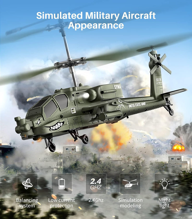 SYMA RC Helicopters, S51H Remote Control Helicopter 2.4GHz Military Army Helicopter Toys for Boys Girls Kids with Altitude Hold, One Key Take Off/Landing, LED Light, Low Battery Reminder