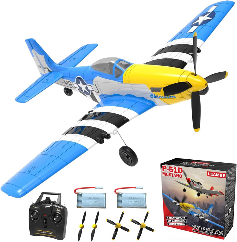 LEAMBE RC Plane 4 Channel Remote Control Airplane with 3 Modes - Ready to Fly Upgrade P51 Mustang RC Airplane for Beginners Adult with Xpilot Stabilization System & One Key Aerobatic