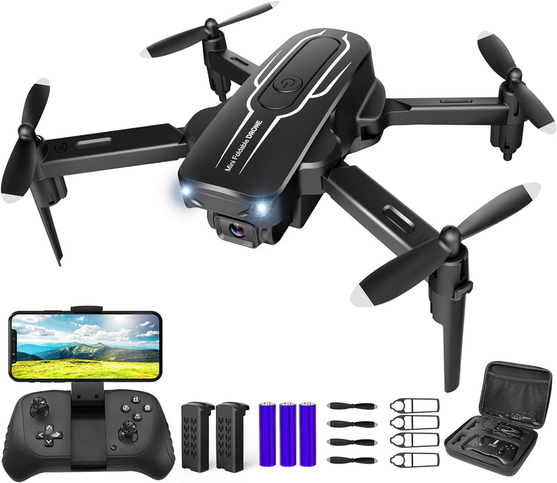 Mini Drone with Camera for Adults Kids - 1080P HD FPV Camera Drones with 90 Adjustable Lens, Gestures Selfie, One Key Start, 360 Flips, Toys Gifts RC Quadcopter for Boys Girls with 2 Batteries