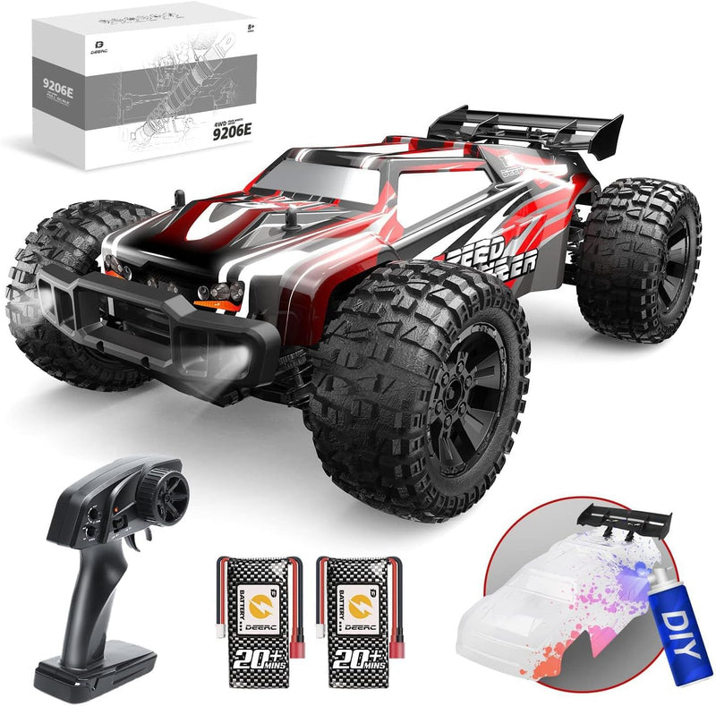 DEERC 9201E 1:10 Large Remote Control Truck with Lights, Fast Short Course RC Car, 48 km/h 4x4 Off-Road Hobby Grade Toy Monster Crawler Electric Vehicle with 2 Rechargeable Batteries for Adult Kid Boy