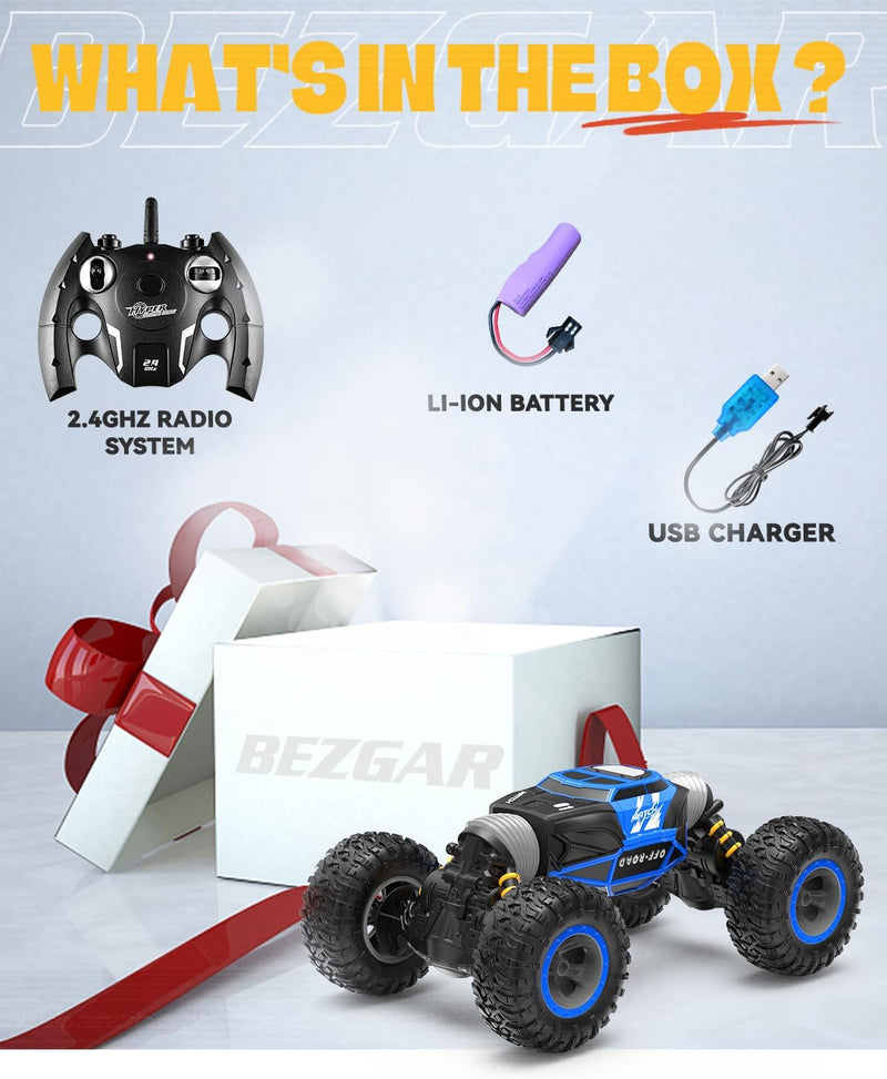BEZGAR TD141 RC Cars - 1:14 Scale Remote Control Car, 4WD Transform 15 KMH All Terrains Crawler RC Stunt Car with Rechargeable Battery for Boys Kids
