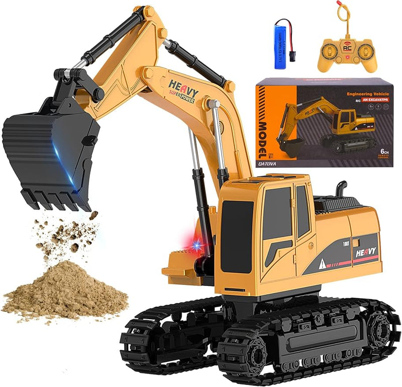 Construction Excavator - Toy Engineering Digger Truck, Remote Control Rechargable Hydraulic Car for 6 7 8 9 Year Old Boys Girls, Educational Birthday Gifts for Kids 3 4 5 Years Old