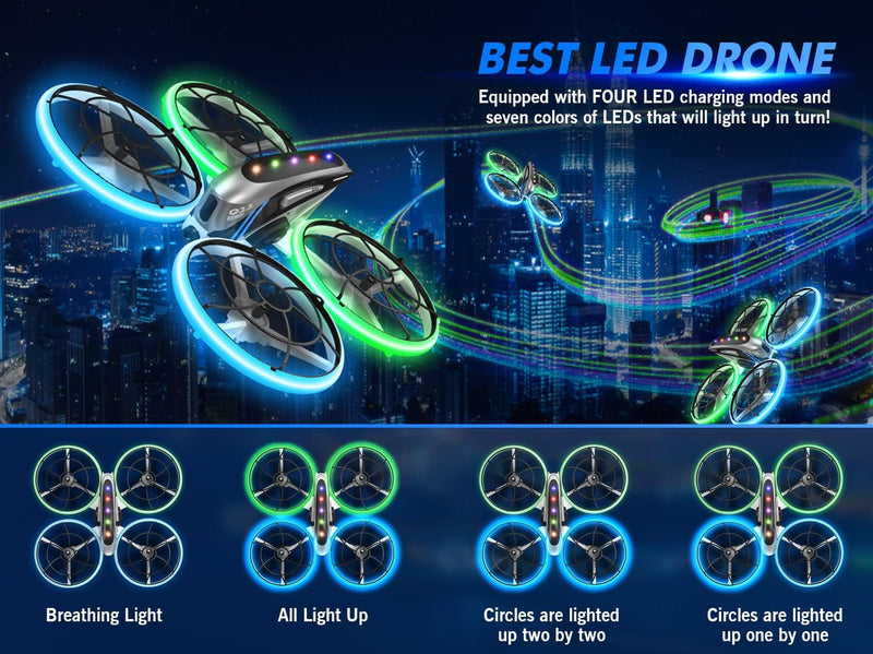 RC Drone for Kids Adults with HD FPV Camera,Cool Toys Gifts for Boys Girls,Hobby RC Quadcopter Skyquad with Cool LED Light,Full Protect Guards and Long Flight Time,Q11 Durable for Beginners