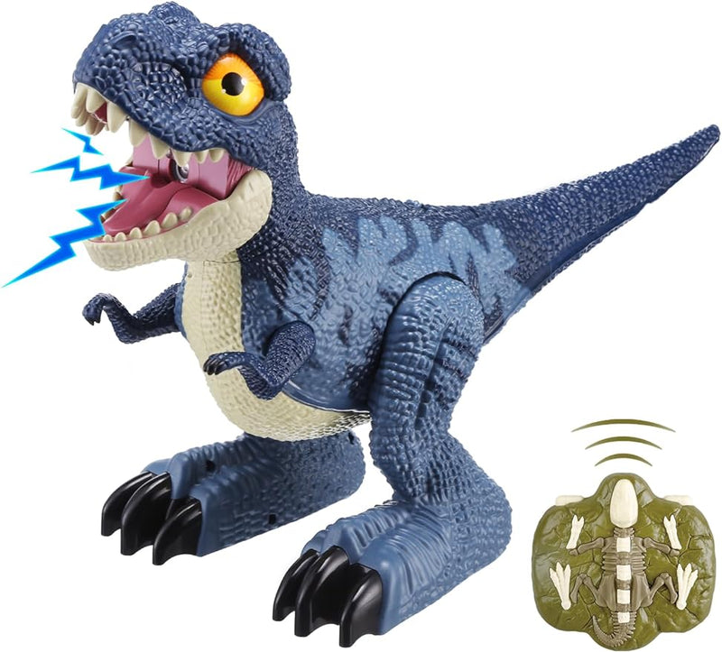 ALLCELE Dinosaur Toys, RC Tyrannosaurus rex Dinosaur Toys with Lights and Music, Auto-Demo and Spray Functions, Gift for Girls and Boys 3 Years Old and Up - Blue