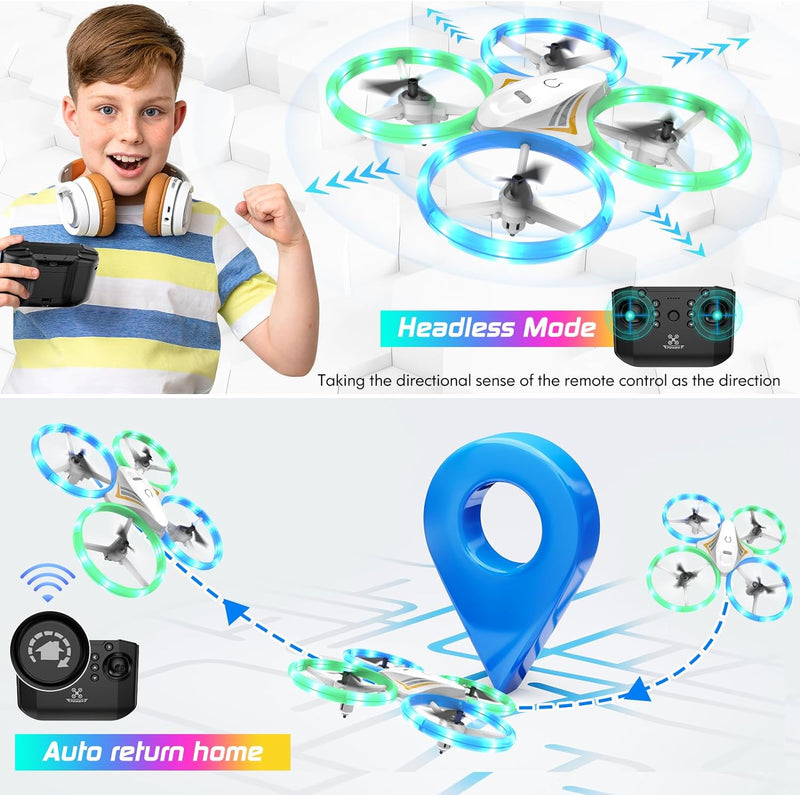 Mini Drone for Kids, Small Colorful Led Quadcopter with Altitude Hold, Headless Mode, 360° flip, and Auto Return Home, RC Drone Easy for Beginner Flying, Kids' Gift Toy for Boys and Girls
