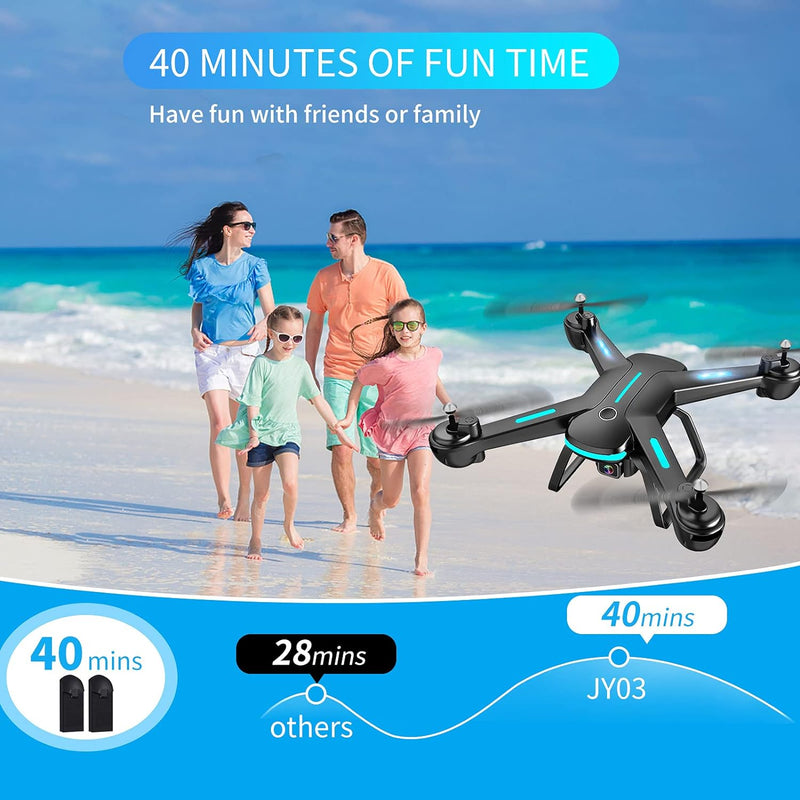 Drone with 1080P HD Camera for Kids and Adults ,Zuhafa JY03,WiFi FPV Transmission RC Quadcopter for Beginner,Gesture/APP Control, Altitude Hold, Headless Mode, 3D flips, 2 batteries 40 Minutes Flight Time