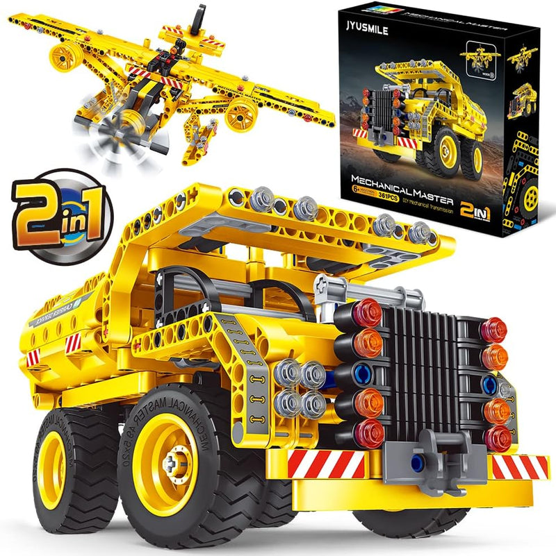Jyusmile STEM Toy Building Toy for Age 6, 7, 8, 9, 10, 11, 12 Years Old Kids Boys Girls - 2-in-1 Truck Airplane Take Apart Toy, 361 Pcs DIY Building Blocks Kits, Engineering Construction Toy