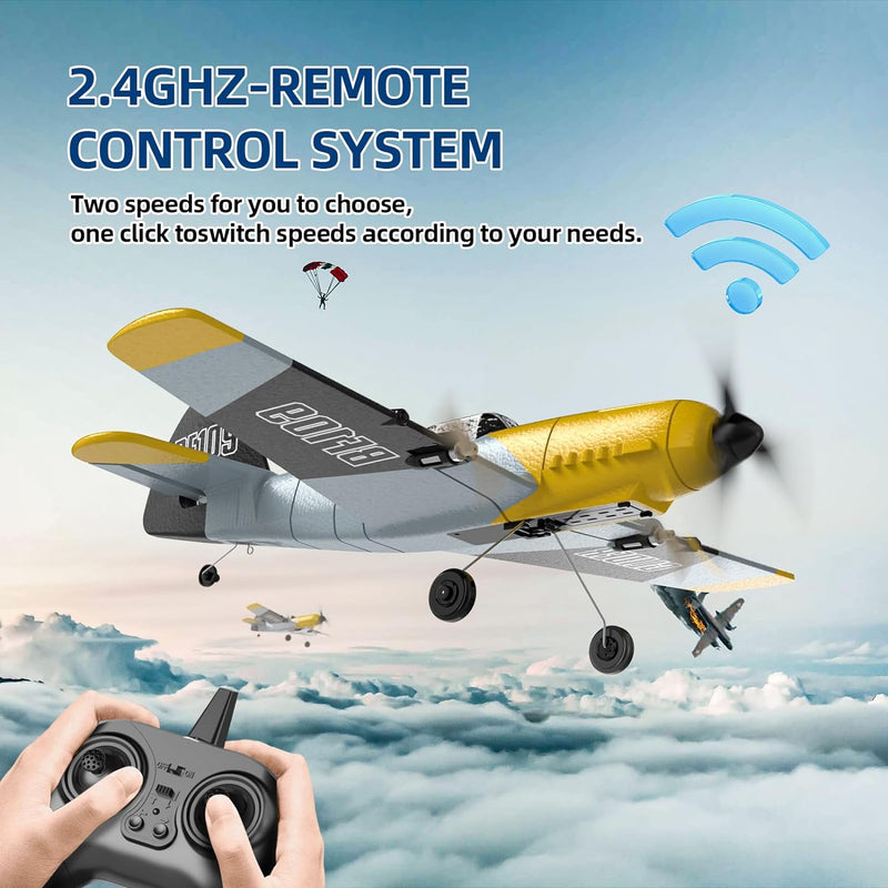 DEERC RC Plane 3 Channel BF-109 Remote Control Airplane Fighter Toys,2.4GHz 6-axis Gyro Stabilizer RTF Glider Aircraft Plane with 2 Batteries,Easy to Fly for Adults Kids Beginners Boys
