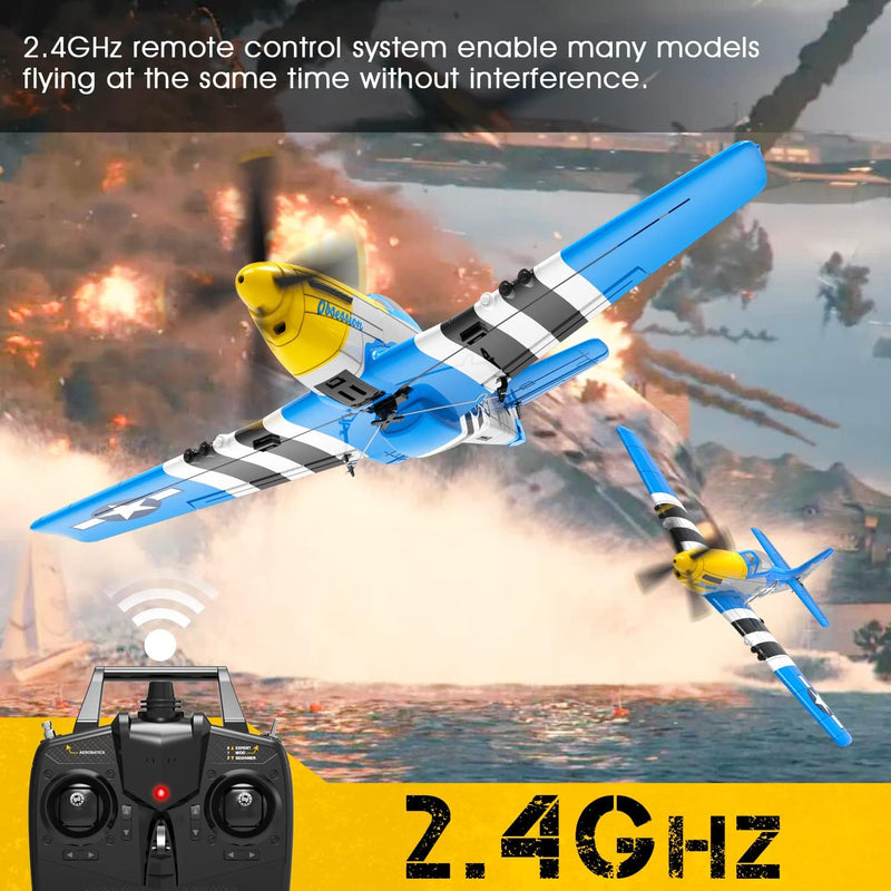 VOLANTEXRC Remote Control Aircraft,4-CH RC Plane,Ready to Fly P51Mustang,Mustang Radio Controlled Plane for Adult with X-Pilot Stabilization System, One Key Aerobatic, 2.4GHZ 6-AXIS Gyro
