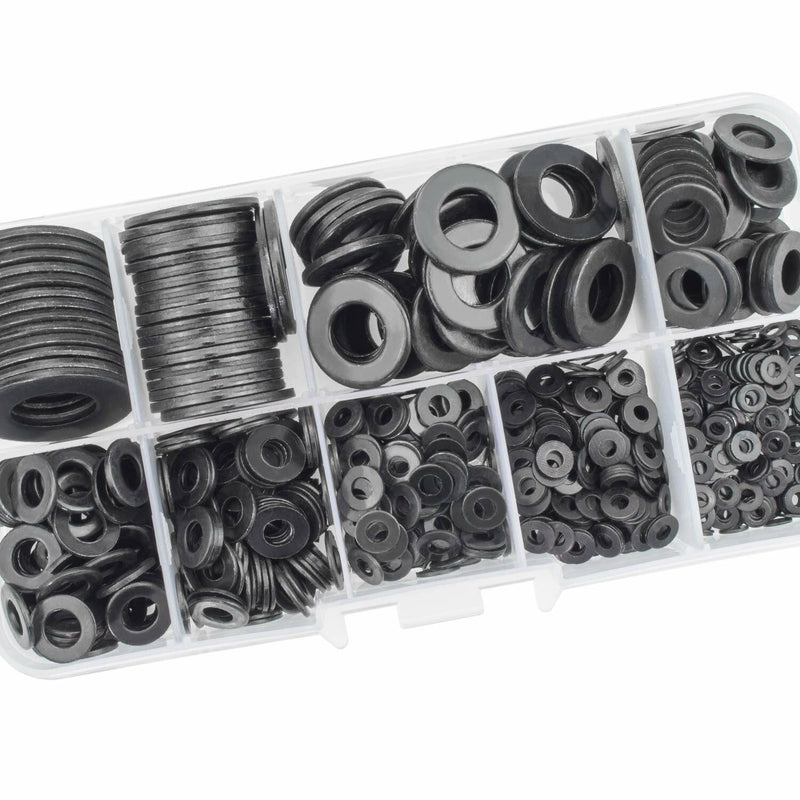 580Pcs Black Nylon Flat Washer Assortment Kit M2 M2.5 M3 M4 M5 M6 M8 M10 M12 Plastic Plain Spacer Insulation Gasket Ring