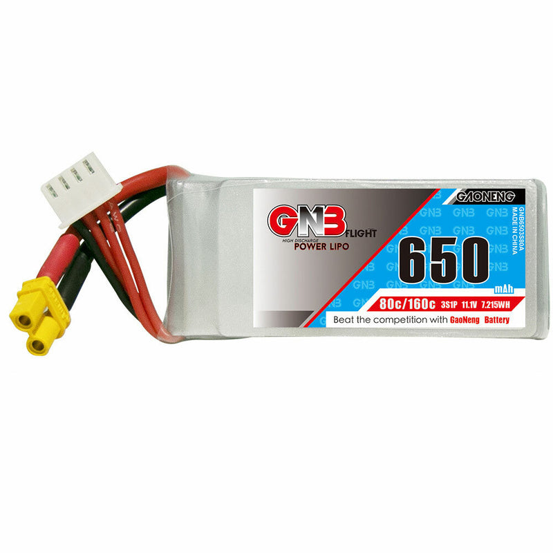 Gaoneng GNB 11.1V 650mAh 80C 3S LiPo Battery XT30 Plug for RC Drone