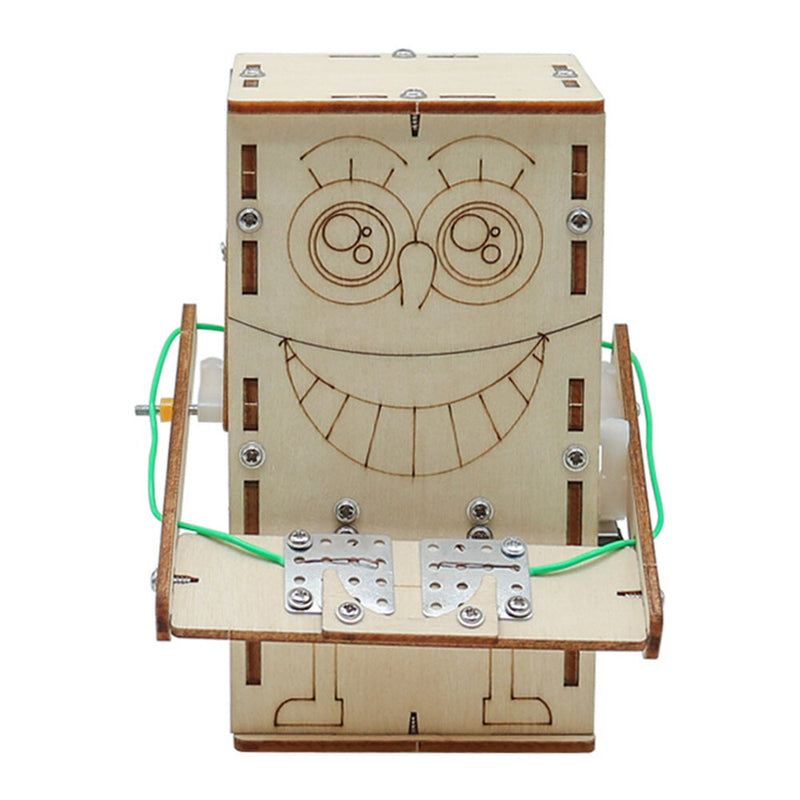 Wooden Electric Powered Coin-Eating Robot Manual DIY Puzzle Assembly Technology Small Production Creative Invention Mechanical Science Toy