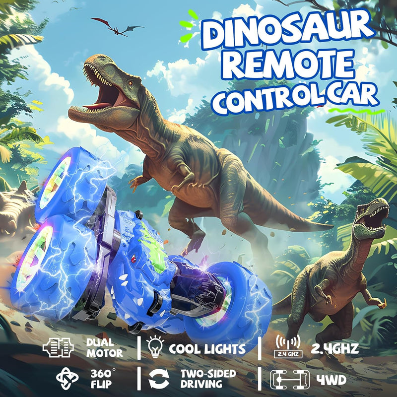 MOBI ONE Dinosaur Remote Control Car - RC Cars for Boys Girls Ages 3 and up, 360° Flip 4WD Off-Road Monster Truck Toys, RC Stunt Cars with Cool Light, Dinosaur Toys for Kids Birthday Xmas Gifts