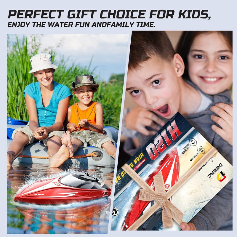 DEERC H120 Fast RC Boat for Pools and Lakes, 2.4 GHz 20+ MPH Racing Boats for Kids & Adults with Rechargeable Battery,Low Battery Alarm,Capsize Recovery,Gifts for Boys Girls