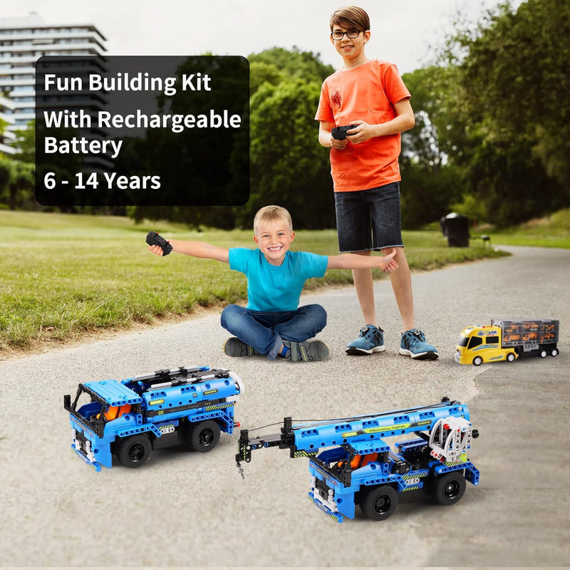 DOLIVE Remote Control Building Toys for 7-9 Year Old Boys, 2-in-1 Technic Vehicle Building Kits for Kids 8-12, Construction Erector Set Crane Truck Build Model for Boys Girls