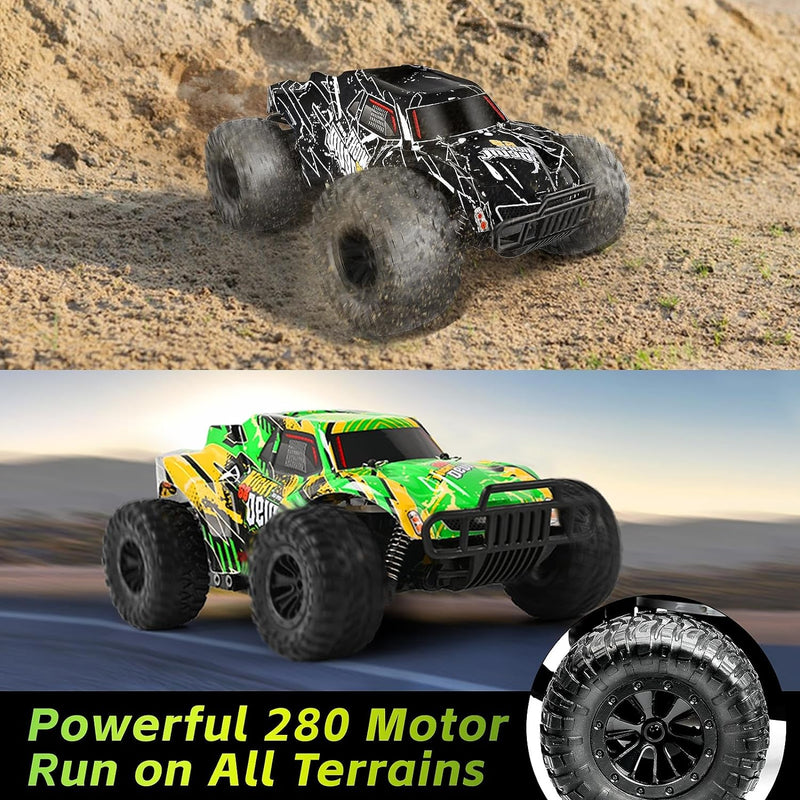 kolegend RC Cars 13 Inch Colorful Bodylight Remote Control Car for Boys 50+min Play with 2 Rechargeable Batteries, 20 km/h All Terrains Off Road RC Trucks Birthday Gift (Black-Green)