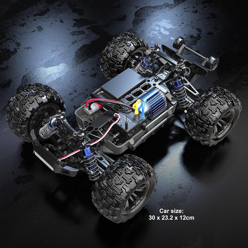 HYPER GO H16DR 1:16 Scale Ready to Run Fast Remote Control Car, High Speed Jump RC Monster Truck, Off Road RC Cars, 4WD All Terrain RTR RC Truck with 2 LiPo Batteries for Boys and Adults