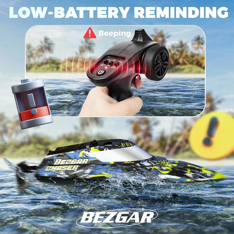 BEZGAR TX123 Remote Control Boats - Fast Speed RC Boat 32+ KPH with A Portable Suitcase for Lakes & Pools & Salt Water, Summer Toys for Adults and Ideal Gifts for Kids Boys Age 6 7 8-12 Years Old