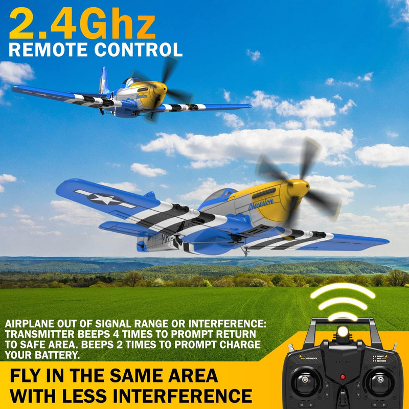 LEAMBE RC Plane 4 Channel Remote Control Airplane with 3 Modes - Ready to Fly Upgrade P51 Mustang RC Airplane for Beginners Adult with Xpilot Stabilization System & One Key Aerobatic
