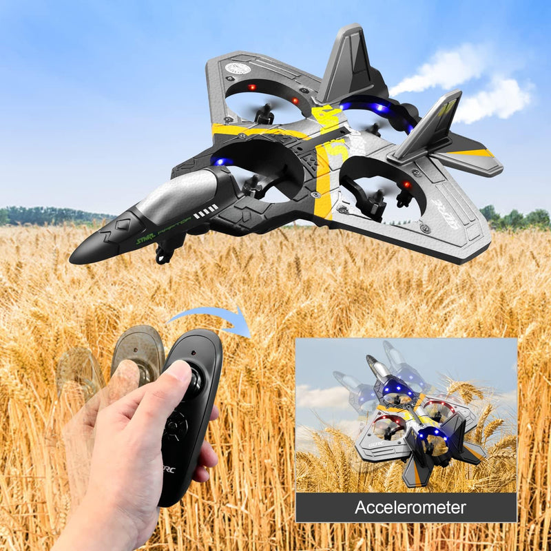 4DRC V17 Remote Control Plane 2.4Ghz Foam RC Airplanes Helicopter Quadcopter for Adults Kids,Spinning Drone,Gravity Sensing,Stunt Roll,Cool Light,2 Battery,Gifts for Kids Boys,