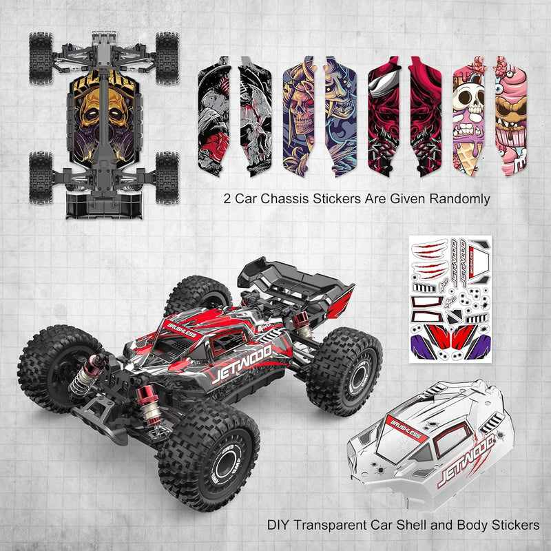 Jetwood 1/16 Fast Remote Control Car for Adults, Electric 4WD RTR Brushless RC Cars, High Speed RC Truck Gifts for Boys, Max 42 mph Offroad Buggy, JC16EP with 2 Lipo