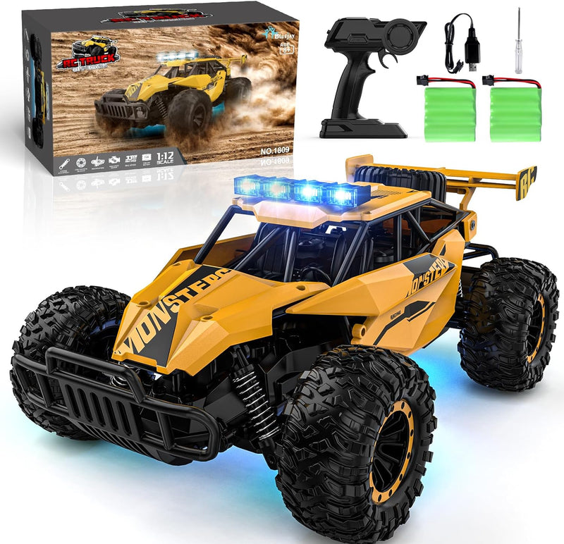 BLUEJAY Remote Control Car - 2.4GHz High Speed 33KM/H RC Cars Toys, 1:12 Monster RC Truck Off Road with LED Headlight and Rechargeable Battery Gifts for Adults Boys 8-12