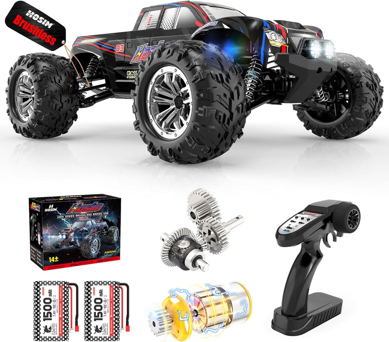 Hosim 1:10 Scale Brushless Rc Cars for Adults Boys, 62+KMH High Speed Remote Control Car Fast, 4X4 All Terrains Waterproof Off Road Hobby Grade Large Racing Buggy Toy Gift Monster Trucks