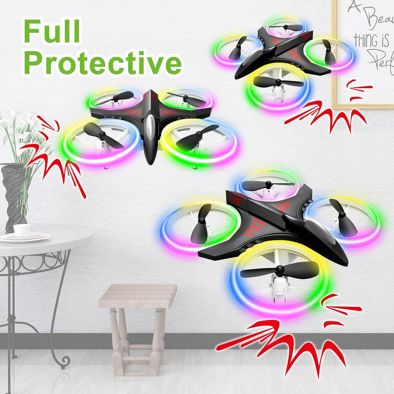 Dwi Dowellin 4.9 Inch Mini Drone for Kids Crash Proof LED Lights One Key Take Off Landing Flips RC Remote Control Small Drones Toys for Beginners Boys and Girls Adults Nano Quadcopter,Black