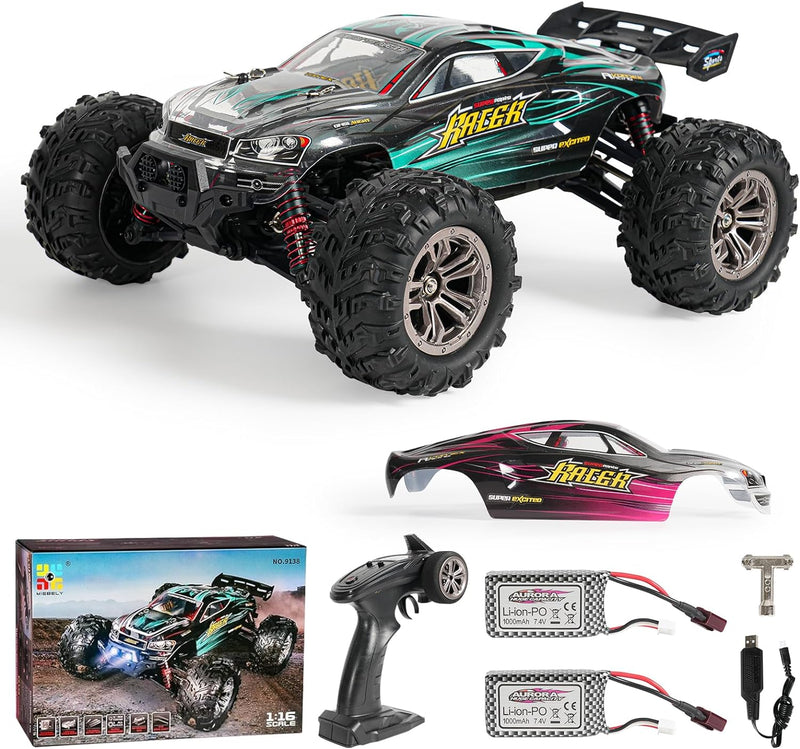 MIEBELY Super RC Monster Trucks, Upgrade 1/16 Scale All Terrain Remote Car, 40KPH High Speed Motor RC Super Truck Cars for Adult, Kid, Up to 262 FT Range, 2 Large Batter