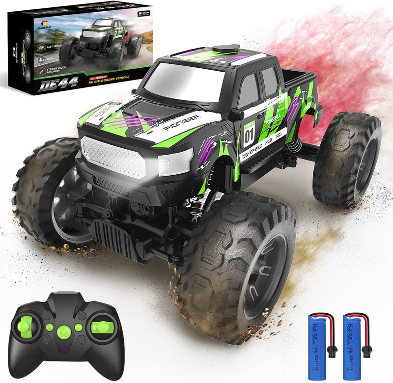 DEERC RC Car W/Metal Shell, Remote Control Monster Truck Proportional Throttle for 40 Min Play, All-Terrain 2.4GHz RTR Buggy for Boys Girls Beginners