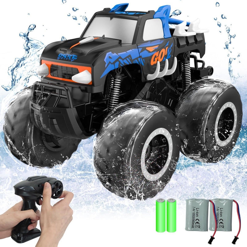 Amphibious Remote Control Car Toys for Boys 2.4GHz 1:16 All Terrain Off-Road RC Car Waterproof RC Monster Truck Kids Pool Toys Remote Control Boat Gifts for Kids Boys