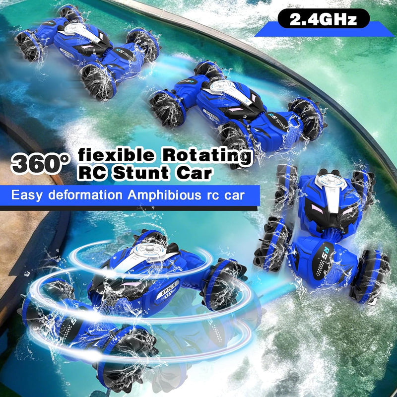 Amphibious Remote Control Car RC Boat-4WD Gesture RC Stunt Car 2.4 GHz Transforms Waterproof Vehicle Toys for 5-12 Year Old Boys,All Terrain Summer Beach Pool Toys for Kids Ages 8-13-Gifts for Boys