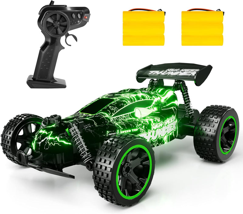 Tecnock RC Cars Remote Control Car for Boys, 1:18 Scale RC Car with LED Lights, 2.4GHz 2WD All Terrain RC Car with 2 Rechargeable Batteries for 60 Min Play, Gifts for Kids