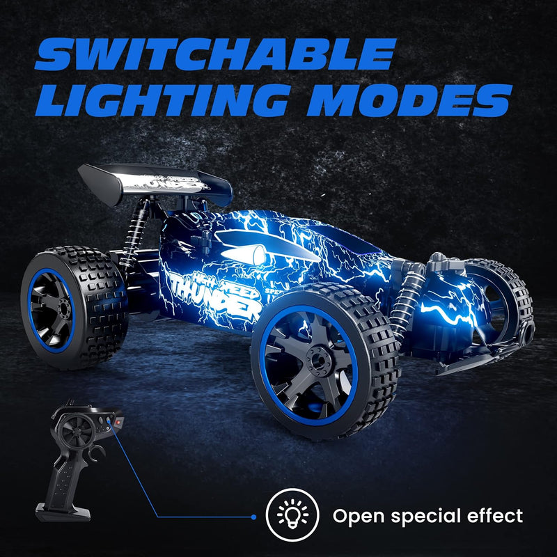 Tecnock RC Cars Remote Control Car for Boys, 1:18 Scale RC Car with LED Lights, 2.4GHz 2WD All Terrain RC Car with 2 Rechargeable Batteries for 60 Min Play, Gifts for Kids