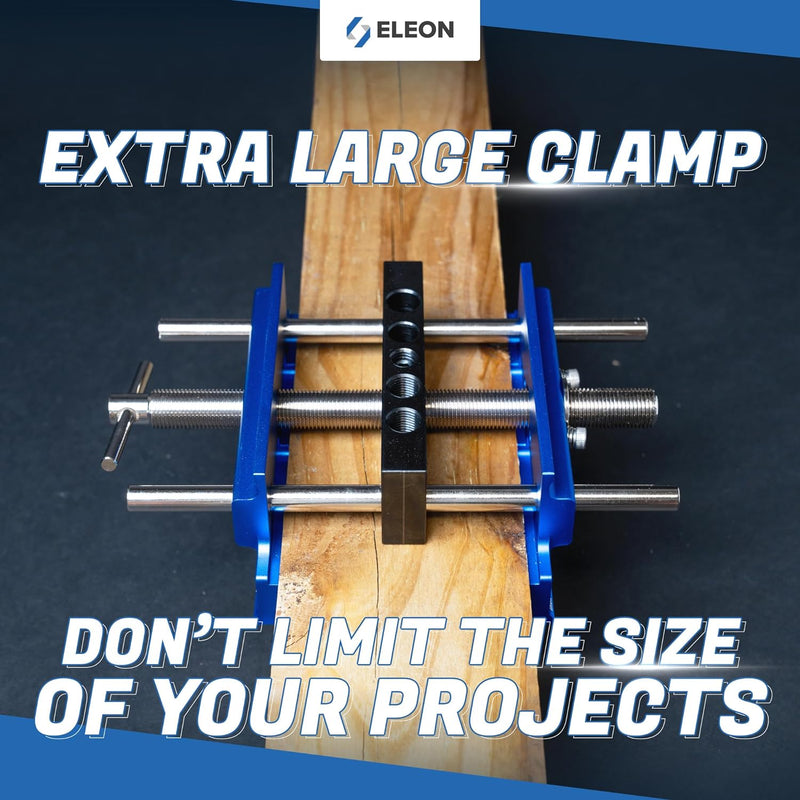 Eleon - Self Centering Dowel Jig with Elongated Jaws and Extra Wide Clamp - Precision Woodworking Made Effortless - Lasting Craftsmanship - Durable Aluminum Alloy Dowel Drill Guide - Blue
