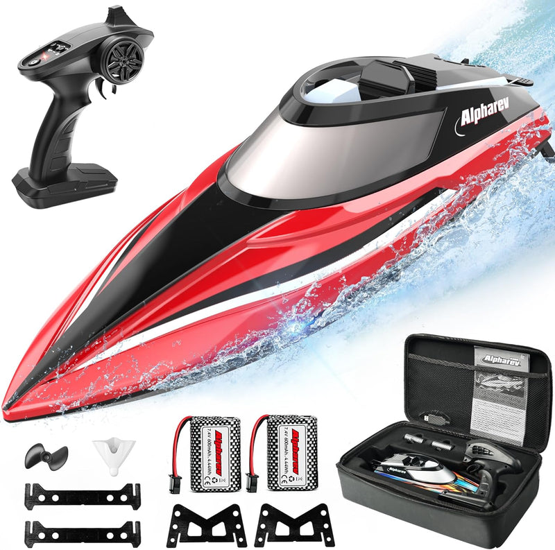 ALPHAREV RC Boat with Case - R308 20+ MPH Fast Remote Control Boat for Pool & Lake with 2 Batteries, 2.4GHz RC Boats for Adults & Kids, Summer Water Toys Birthday Gifts for Boys Teens